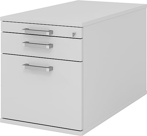 bümö Rollcontainer mit Hängeregister für Hängeordner, Container abschließbar in grau - Rollwagen mit Hängeregistratur als Schreibtisch Unterschrank od. Bürocontainer m. Chromgriffe