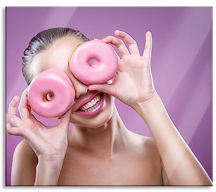 Lustige Donuts Herdabdeckplatte & Spritzschutz aus Echtglas | Für Herd-Kochfelder | 60x52 cm