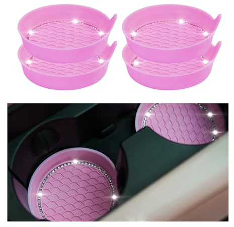 CGEAMDY Car Cup Holder Coaster, Universal Auto Cup Holder Insert, Anti-Slip Cat Coaster, Rhinestone automotive Accessories, Glitter Car Coasters Bling Car Cup Mats for Cars, Trucks(Pink)