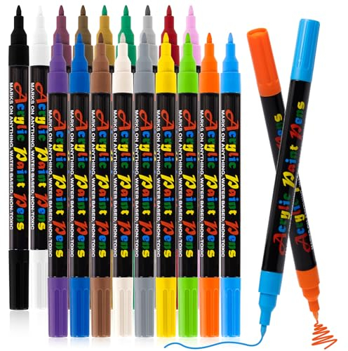 Acrylstifte für Steine Wasserfest, 18 Farben Zum Bemalen - Multimarker für Holz, Leinwand, Glas, Papier, Keramik, Halloween Deko Kürbis