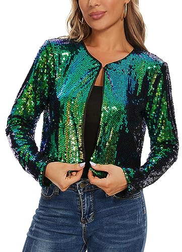 MINTLIMIT Bolero Strickjacke Damen Pailletten Offene Cardigan Elegant Langarm Bolero (Grün M)