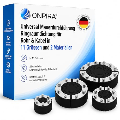 Onpira® Universal Mauerdurchführung Ringraumdichtung für Rohr & Kabel in 11 Grössen und 2 Materialen (Stahl 150mm)