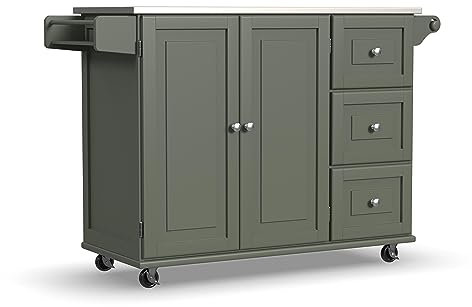 Homestyles Carrito de isla de cocina móvil con tapa de acero inoxidable, color verde salvia
