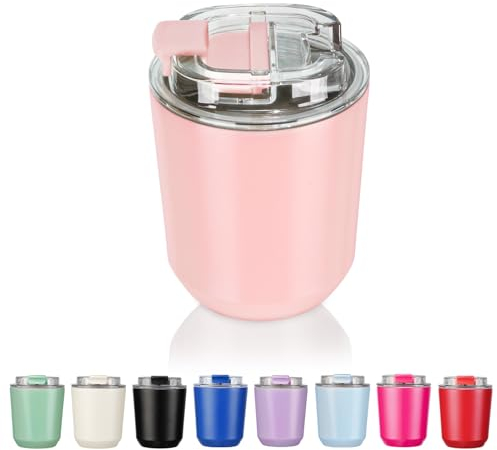 Puraville Insulated Tumblers with Lid, 10 oz Travel Coffee Mug Stainless Steel Vacuum Thermos Cup, 10/14 oz Leak Proof Reusable Double Walled Coffee Tumbler for Iced and Hot Drinks,Pink