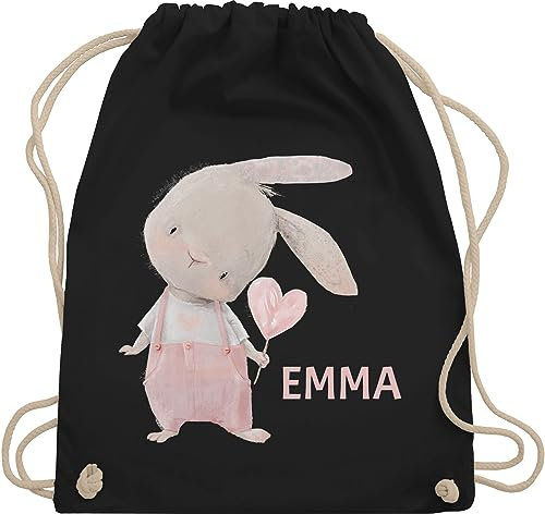 Turnbeutel Rucksack - Süßer Hase Mädchen mit Name personalisiert I Häschen I Rabbit I Langohr I Süße Hasen - Unisize - Schwarz - personalisierter beutel kinder geschenke kindergarten