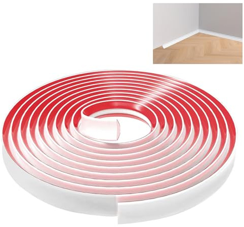 Lifuncren Sockelleiste Zierleisten Selbstklebend 8 Meter Flexible Zierleiste Weiß Abschlussleiste für Eckendekor, TPE Dreieck Deckenleisten für Boden, Schrankkanten, Wandkanten,Fliesenkanten(19x13 mm)