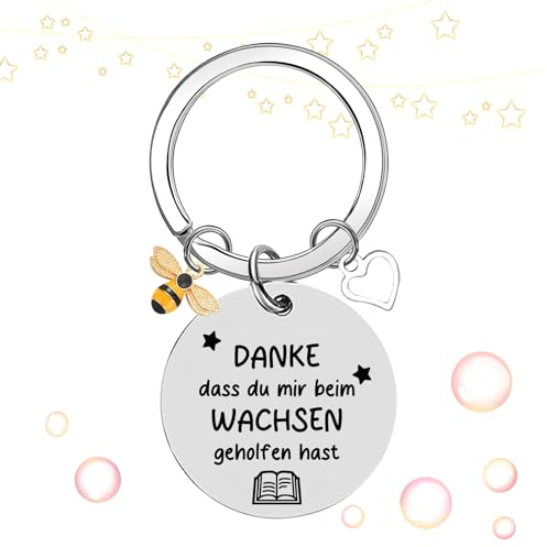 UTEFIF Lehrer Schlüsselanhänger mit Gravur DANKE dass du mir beim WACHSEN geholfen hast, Lehrer Geschenkideen, Abschiedsgeschenk Erzieherin Abschluss Geschenk