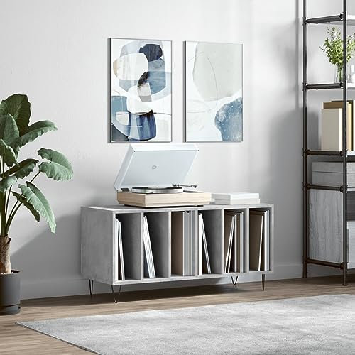 prissent Mobile Porta Dischi Grigio Cemento 100x38x48cm Legno Multistrato Porta Dischi Vinile Scaffale Porta CD Libreria Stretta Mobile TV Soggiorno Mobile Basso Libreria Legno Mobile Porta CD