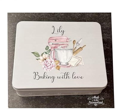 Personalised Cake Baking Tin, baking with love, kitchen baking tin, cooking gift, treat tin, Baker gifts, Christmas gift (Large)