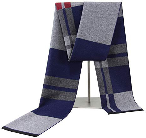 HOCAH Herren-Winter-Schal, Jacquard-Schal, warm, gestreift, Schal für Herren, dunkelblau, Einheitsgröße