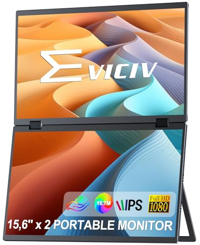 EVICIV Ecran Portable 15.6'' Double Moniteur Portable Empilé Pliable Ecran PC Portable, 1080P 100% sRGB Étendre Triple écran, Compatibilité VESA