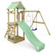 WICKEY Aire de Jeux FreeFlyer portique en Bois avec balançoire et Toboggan, Tour d'escalade pour Enfants avec bac à Sable, échelle et Accessoires de Jeu pour Le Jardin. (Vert Pastel)