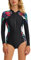 ECUPPER Womens Long Sleeve One Piece Rash Guards Zipper Swimsuit Printed Wetsuit Athletic Surf Swimwear Built in Bra Black-4 L