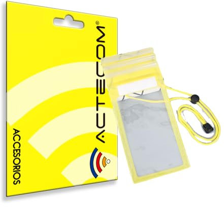 actecom Bolsa Impermeable para Móvil, IPX8 Universal con Cuerda Ajustable - Funda Acuática de Alta Sensibilidad para Celulares de hasta 6.4 (Amarillo)