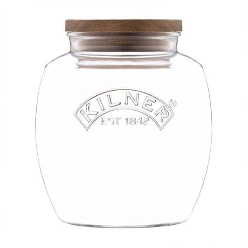 Kilner Universal Jar Wooden Lid 2 Litre Glass Food Container With Silicone Seals Kitchen Pantry Storage For Dry Food Like Grains, Pasta And Cereals