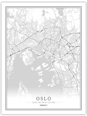 CUNNVN Blanc OSLO impression en 3D plan de la ville Modèle de carte d'art en ligne créatif, tableau d'art mural, peinture sur toile de décoration de maison 50x70 cm
