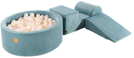 MEOWBABY Schaumstoff Bausteine Kinder mit Bällebad 90x30cm – Softbausteine Baby – Softbausteine XXL für Kinder – Baby Klettern Indoor – Schaumstoffklötze für Spiel, Cord, Türkis