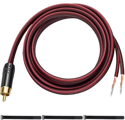 MKBKLLJY 1Pcs RCA to Bare Wire Speaker Cable 5FT/152CM 16AWG Positive Red Wire Marking Pure Copper Shell Gold Plated Plug Corrosion Resistance with Cable Ties for Direct Connect Speakers and DIY Plugs