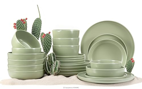 Konsimo. Geschirrset 6 Personen - VICTO Teller Set Modern 24 Teilig - Tafelservice & Geschirrsets - Kombiservice 6 Personen - Steingut Service für Familie - Geschirr Grün