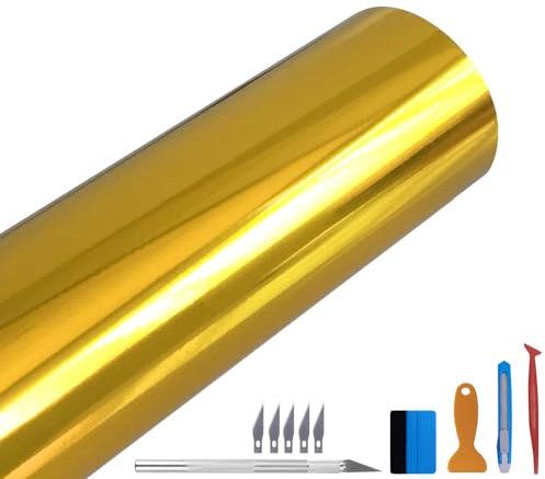NewL Glänzende Spiegel-Chrom-Vinylfolie Folie Folie Aufkleber blasenfrei DIY Auto Selbstklebend Wrapping Film, Gold, 30x300cm