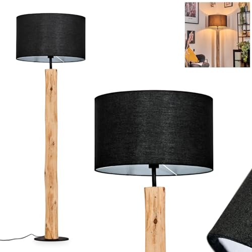 Stehleuchte Flemming, Stehlampe aus Holz/MetallStoff in Natur/Schwarz/Weiß, Leuchte im skandinavischen Design mit rundem Schirm (Ø 50 cm) u. Fußschalter, Höhe 159 cm, 1 x E27, ohne Leuchtmittel