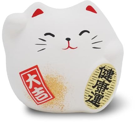 COTONOHA Banko Ware Maneki Neko – kleine Glückskatze Figur für Glück, hergestellt in Japan, 5,6 cm, Weiß