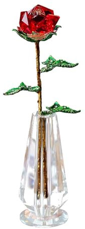 Bouquet de fleurs en verre de cristal, figurine de en cristal rouge, figurine de rouge ornement, figurine de en cristal avec vase, pour maman avec vase en cristal, cadeaux pour
