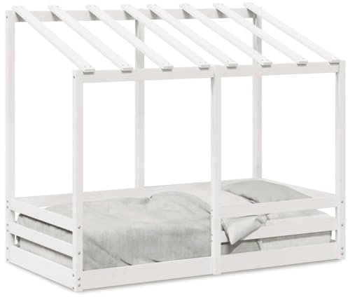 ZEYUAN Kinderbett mit Dach Weiß 70x140 cm Massivholz Kiefer, Bett, Jugendbett, Schlafzimmer Bett, Bed Frame - 847016