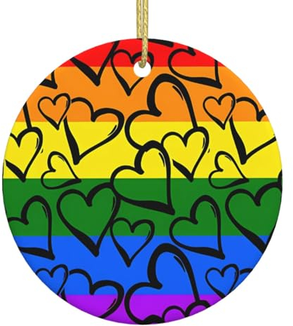 Weihnachtsschmuck, für Heimdekoration, Party, Hochzeit, Gay Pride Regenbogenmuster, Weihnachtsbaum, Keramik, runde hängende Ornamente