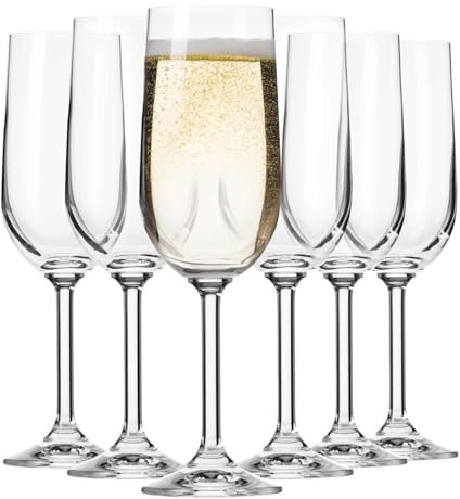 Krosno GEMA - Lot de 6 flûtes à champagne et à champagne - Design classique - 210 ml - Verre à large calice - Verre transparent - Pour la maison, les restaurants et les fêtes - Passe au lave-vaisselle
