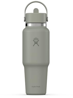 HYDRO FLASK - Travel Bottle 946 ml (32 oz) - Insulated Stainless Steel Water Bottle with TempShield Vacuum Insulation and Leakproof Flex Straw Cap - Fits Most Cupholders - Agave