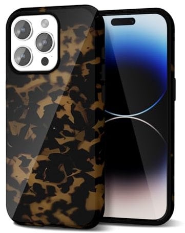 Svanove Tortoise Shell Phone Case for iPhone 14 Pro Case Girly Trendy Pattern, Retro Amber Cool Animal Print, Luxury Cute Case for Women Girl, Aesthetic Y2k Turtle Hard Shell Plastic Cover