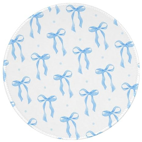 Cute Round Travel Mouse Pad Blue Bows Aesthetic Mouse Pads for Desk Kawaii Office Decor Laptop Desk Accessories Small Computer Mouse Pad Non-Slip Rubber Base Mouse Pad, 7.9×7.9 in, Blue Bow