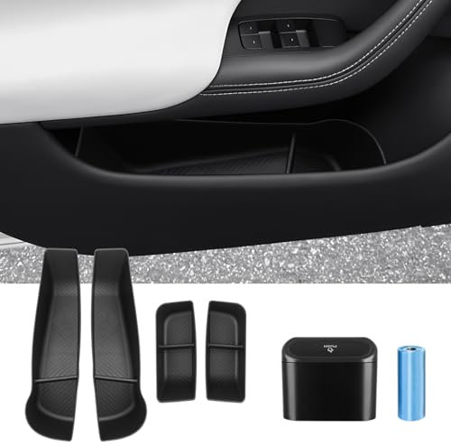 Canvcle Aufbewahrungsbox für Autotür und Mülleimer für Tesla Modell S/Modell S 2021–2025, kariertes Zubehör, Vordertür, Einsatz, Organizer, Türschlitz, Aufbewahrung, Schutz, Mülleimer mit Müllbeuteln,