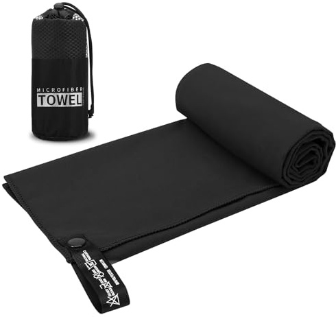 Black Microfibre Gym Towel Quick Dry Cooling Towel With Storage Bag | sweat towel,gym towel men,travel towel,sports towel,fishing towel,cold sweat towel,mens beach towel,fast drying towel