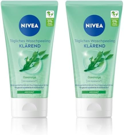 NIVEA Tägliches Wasch-Peeling, Peeling ohne Mikroplastik für eine porentiefe Gesichtsreinigung, mattierendes Gesichtspeeling reduziert Hautunreinheiten und pflegt die Haut (150 ml) (Packung mit 2)