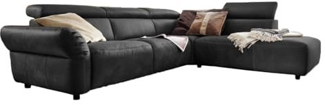 KAWOLA Relaxsofa Leder Ecksofa 'RISO Sofa Schwarz, Couch mit elektrischer Sitztiefenverstellung, Ledersofa Recamiere Rechts