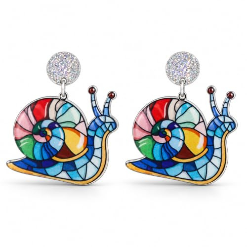 Blumige Acryl Schnecke Steckerohrringe Weißer Glitzer Anhänger Statement Lustiger Tierschmuck Geschenke
