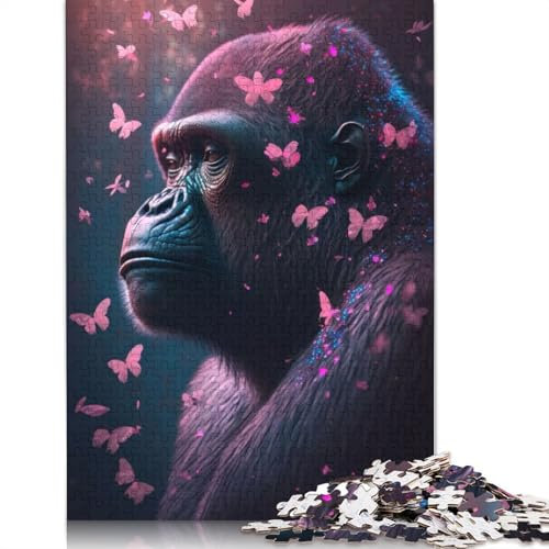 Pink Butterflies Gorilla Jigsaw Puzzles Puzzles for Adults Kids. 1000 Pieces Great Gifts Challenge Toy Educational Game Home Decoration for Adults& Kids Age 14 Years Up 1000pcs (40x28cm)