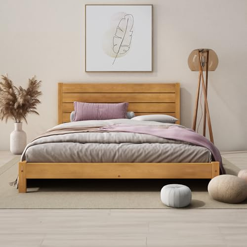 Nodax Double Bed Frame 4ft6 – Solid Pine Wooden Bed Frame for Adults, F15 Easy Assemble Bed with Sturdy Slats & Extra Four Supportive Legs, Comfortable Bedroom Furniture | (Alder)