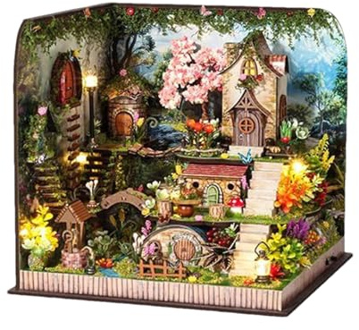 Kleines Modellhaus, Holz Feenhaus Mit LED-Beleuchtung, Kreativer Bausatz als Sammlerstück für Kinder Deko auf Schreibtisch und