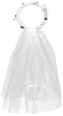 minkissy Brautblumenstirnband mit Schleier Naturgetreuer Blumenkranz Leichter Kopfschmuck für Hochzeit Party Fotoshooting