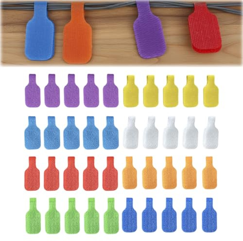 40 Pcs Cable Labels 8 Colors - Reusable Write-on Wire Markers, Nylon Cable Tags for Computer, Network, Power Cord Organization & Management