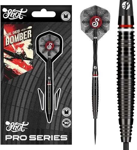 Shot! Pro Series Carl Sneyd Dartpfeil-Set mit Stahlspitze, 90 % Wolfram, handgefertigt, professionelles Dart-Set & Flights, hergestellt in Neuseeland, Metallspitze für Borsten-Dartscheibe