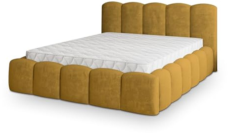Masseno Polsterbett FALINA K 120x200 cm, Doppelbett, Bettkasten, Stauraum, Lattenrost Und Kopfteil - Gelb, Kronos 01