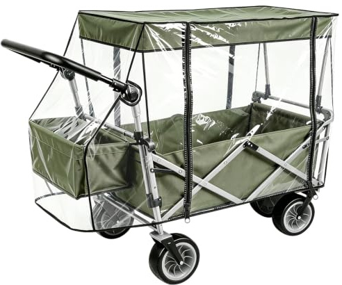 Mirriverse Bollerwagen Regenschutz Universal, Transparent 115x75x51 cm | Mit Reißverschluss und Grifföffnungen, wasserdicht und winddicht – für Campingwagen, Handwagen, Garten, Einkauf und Ausflug
