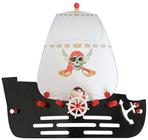 Elobra Wandlampe Piratenschiff Kinderzimmer Holzlampe Kinderlampe, Schwarz mit Segeln, Piraten und E27 Fassung für Jungen, 50 x 40 x 12 cm
