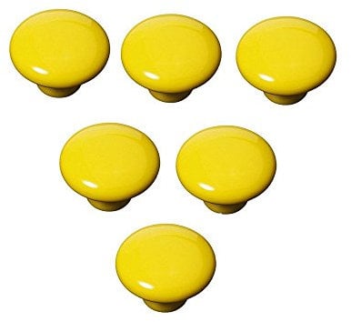 FatColo(TM) Ceramic Porcelain China Vintage Round Style Bedroom Door Cabinet Cupboard Drawer Knob Pull Handle (Button Shape/Yellow/Pack of 6)