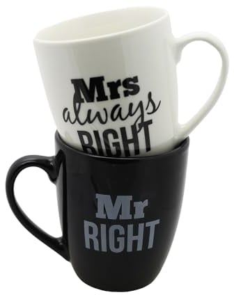 #Winning Mr Right and Mrs Always Right Mug Set Dual Ceramic Novelty Coffee Cups