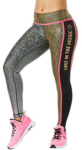 Zumba Damen Dance Fitness Compression Fit Workout Leggings Hosen, Gold Metallic, Large